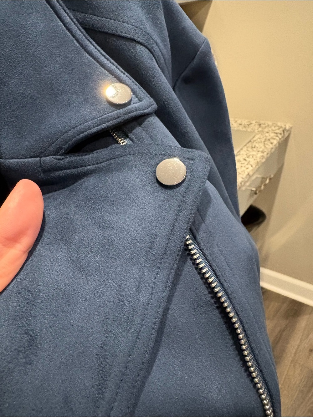 Navy Blue Faux Suede Moto Jacket - Women - Picture 5 of 9